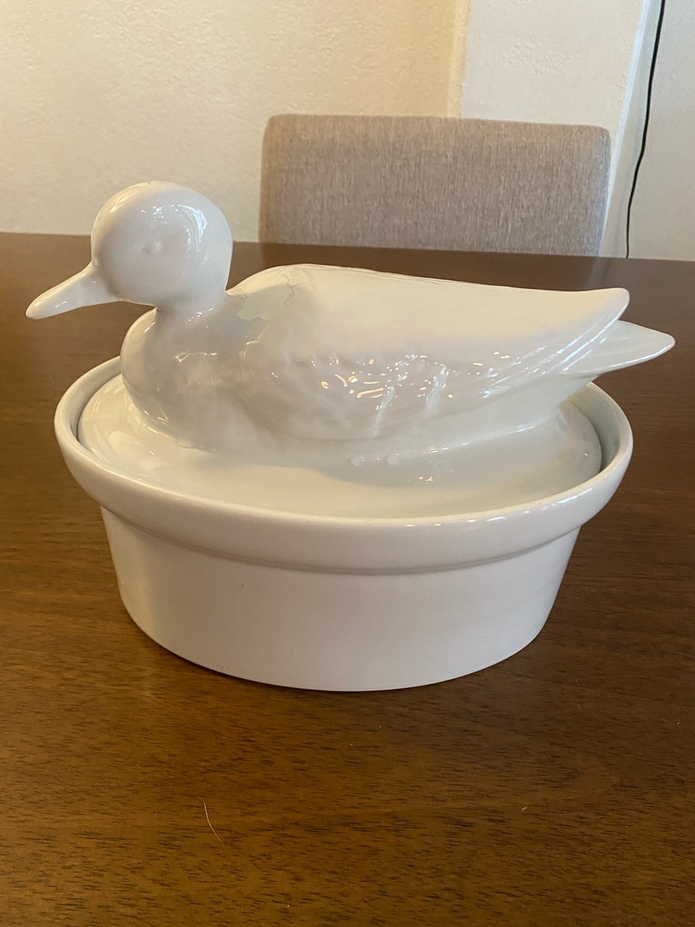 Vintage French Apilco White Porcelain Duck Bird Terrine Covered Serving Dish